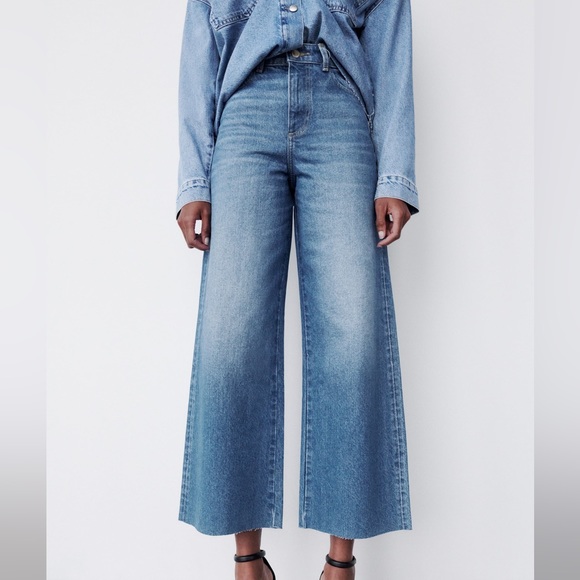 🆕 ZARA Culotte Jeans Mid Blue - Picture 4 of 9